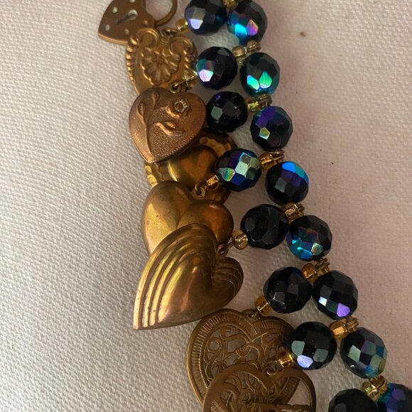 Gold and Black Heart Charm Necklace - Picture 6 of 15